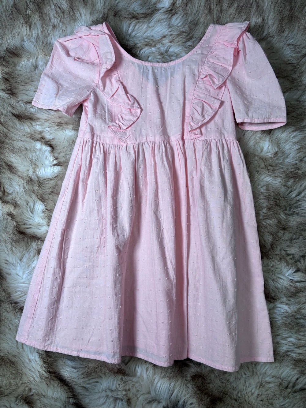 Girls' Soft Pink Ruffle Eyelet Dress